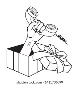 Pop art gift box cartoon in black and white