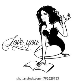 Pop Art girl - Illustration. Template for postcard to the wedding or Valentine's Day