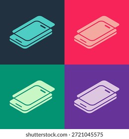 Protector de pantalla de cristal del arte del Pop para el icono del smartphone aislado en fondo del color. Película protectora para vidrio. Vidrio suave transparente para el teléfono móvil.  Vector