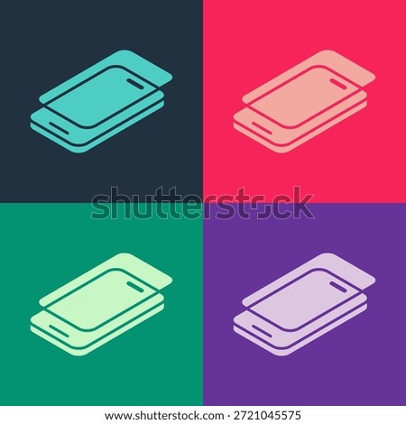 Pop art Glass screen protector for smartphone icon isolated on color background. Protective film for glass. Transparent soft glass for mobile phone.  Vector