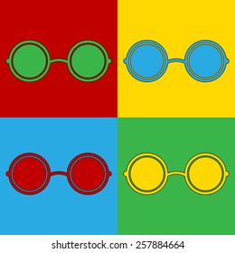 Pop art glasses symbol icons. Vector illustration.