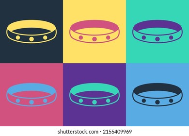 Pop Art Gold Ring Symbol einzeln auf Farbhintergrund.  Vektorgrafik