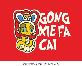 Arte pop Serpiente dorada para el Año Nuevo chino con texto Gong Xie Fa Cai es bueno