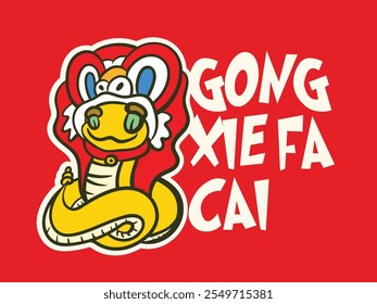 Arte pop Serpiente dorada para el Año Nuevo chino con texto Gong Xie Fa Cai es bueno