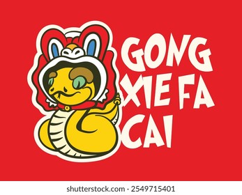 pop art golden snake for chinese new year with text gong xie fa cai is mean for well