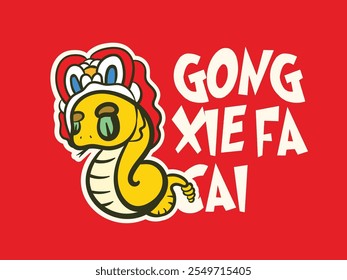 Arte pop Serpiente dorada para el Año Nuevo chino con texto Gong Xie Fa Cai es bueno