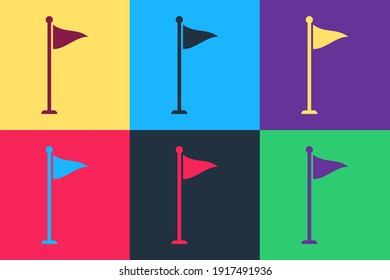 Pop art Golf flag icon isolated on color background. Golf equipment or accessory. Vector.