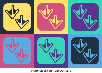 Pop art Goose paw footprint icon isolated on color background.  Vector