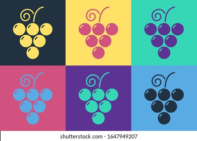 Pop Art Grape Frucht Symbol einzeln auf Farbhintergrund. Vektorillustration-Illustration