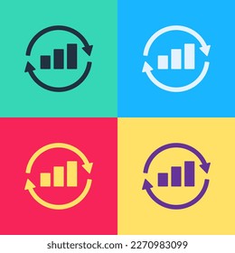 Pop art Graph, schedule, chart, diagram, infographic, pie graph icon isolated on color background.  Vector