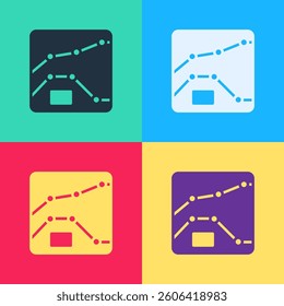 Pop art Graph, schedule, chart, diagram, infographic, pie graph icon isolated on color background.  Vector