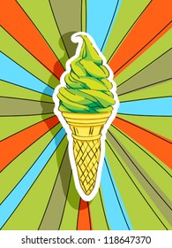 Pop art graphic background with a hand drawn illustration of an ice cream, food conceptual graphic