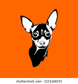 pop art graphic image of a dog in a flat style on a bright background