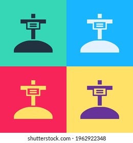 Pop art Grave with cross icon isolated on color background.  Vector
