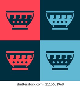 Pop art Greek ancient bowl icon isolated on color background. Antique amphora with patterns collection. Ancient Greece bowl.  Vector