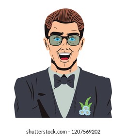 Pop art groom cartoon