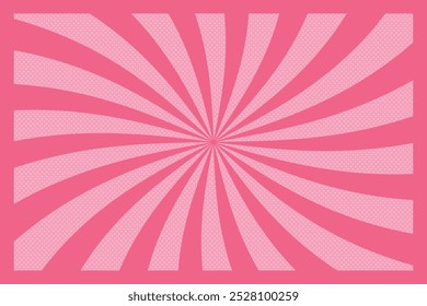 Pop art groovy retro style background with pink colored twisted waves and polka dots. Vector illustration