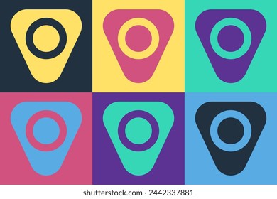Pop art Guitar pick icon isolated on color background. Musical instrument.  Vector