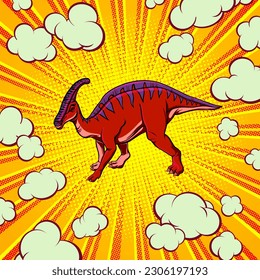 Pop art hadrosaur concept for print and design. Vector illustration.