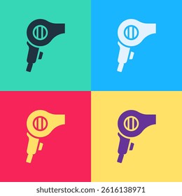 Pop art Hair dryer icon isolated on color background. Hairdryer sign. Hair drying symbol. Blowing hot air.  Vector