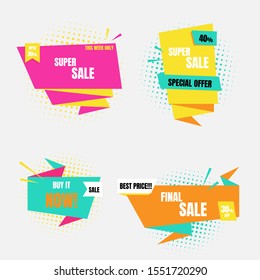 pop art half tone colorful special offer sale tag price, shopping concept, banner sign discount promotion price set, flat design, vector, illustration