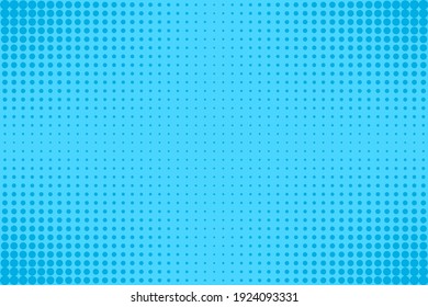 Pop art halftone background. Comic blue pattern. Blue print with half tone effect. Cartoon retro texture with dots. Vector illustration. Abstract modern duotone print.