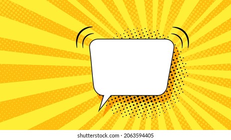 Fondo de medio tono de arte pop. Patrón de estallido cómico con burbuja del habla. Cartel con puntos, vigas. Textura vintage de duotona. Fondo de superhéroe de caricatura. Graciosa impresión amarilla. Ilustración del vector