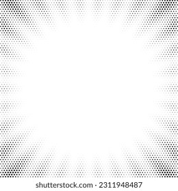 Pop art halftone background. Comic starburst pattern. Green sunburst effect. Cartoon banner with dots and rays. Vintage duo tone texture. Vector illustration.