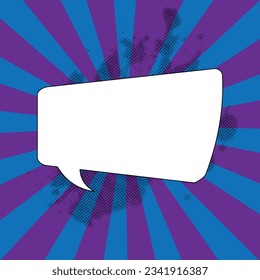 Pop art halftone background. Comic starburst pattern. Vintage duotone texture. White empty speech comic bubble with  stars and dots background. Vector illustration.