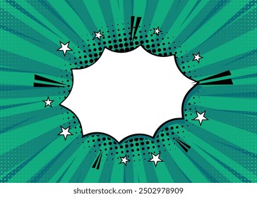 arrière-plan art Pop en demi-teinte avec bulle de parole étoilée. Motif étoile comique vert. ombre en demi-teintes Vintage. Illustration vectorielle