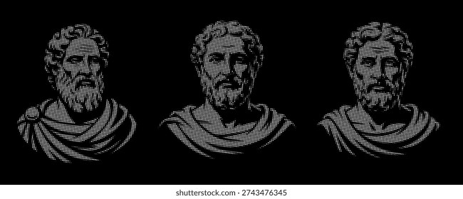 Pop Art Halftone Philosophers - Ancient Greek Roman Bust Statues on Black Background