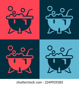 Pop art Halloween witch cauldron icon isolated on color background. Happy Halloween party.  Vector