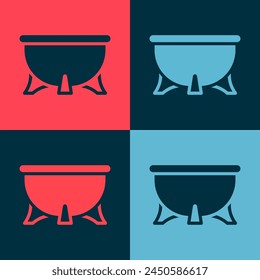 Pop art Halloween witch cauldron icon isolated on color background. Happy Halloween party.  Vector