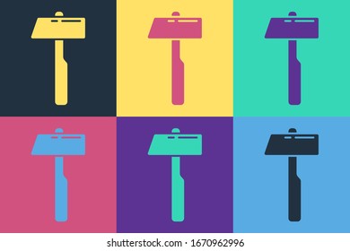 Pop art Hammer icon isolated on color background. Tool for repair.  Vector Illustration