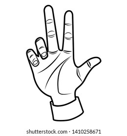 pop art hand cartoon with two fingers up gesture isolated vector illustration black and white