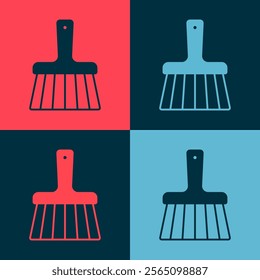 Pop art Handle broom icon isolated on color background. Cleaning service concept.  Vector