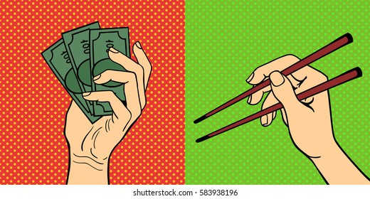 Pop art hands vector illustration.