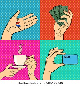 Pop art hands vector illustration.
