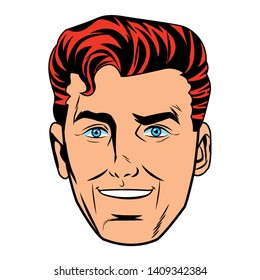 Pop art handsome redhead man smiling face portrait grin isolated vector illustration graphic design