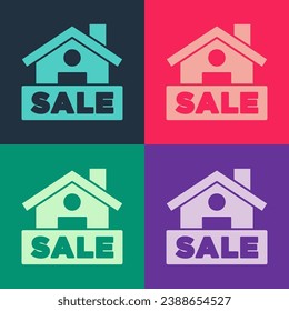 Pop art Hanging sign with text Sale icon isolated on color background. Signboard with text Sale.  Vector