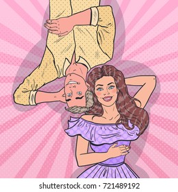 Pop Art Happy Couple in Love Laying Down. Romantic Relationships. Vector illustration