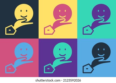 Pop art Happy friendship day icon isolated on color background. Everlasting friendship concept.  Vector