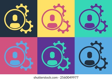 Pop art Head hunting icon isolated on color background. Business target or Employment sign. Human resource and recruitment for business.  Vector