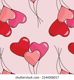 Pop Art Heart Balloon Pattern On Pink Background, Seamless Pattern