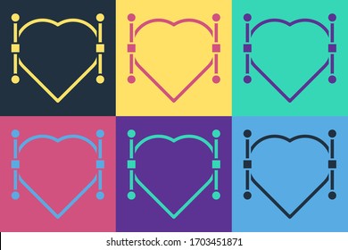 Pop art Heart with Bezier curve icon isolated on color background. Pen tool icon.  Vector Illustration
