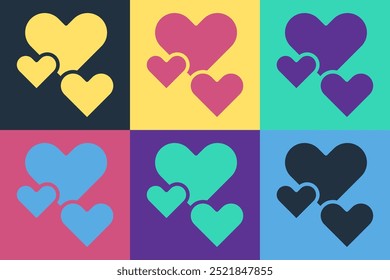 Icono del corazón del arte del Pop aislado en fondo del color. Símbolo romántico enlazado, unirse, pasión y boda. Símbolo de San Valentín.  Vector