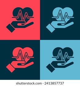 Pop art Heart rate icon isolated on color background. Heartbeat sign. Heart pulse icon. Cardiogram icon.  Vector