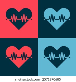 Pop art Heart rate icon isolated on color background. Heartbeat sign. Heart pulse icon. Cardiogram icon.  Vector