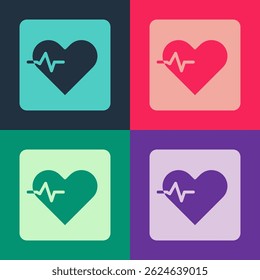 Pop art Ícone da frequência cardíaca isolado no fundo da cor. Sinal de pulsação. Ícone de pulso cardíaco. Ícone do cardiograma.  Vetor