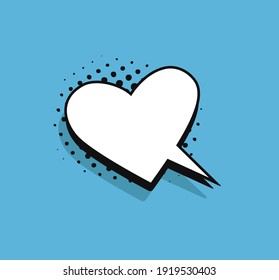 Dibujar la burbuja del discurso del corazón sin texto. Colección vectorial de cuadros con estilo de dibujos animados. Ilustración cómica sobre fondo azul